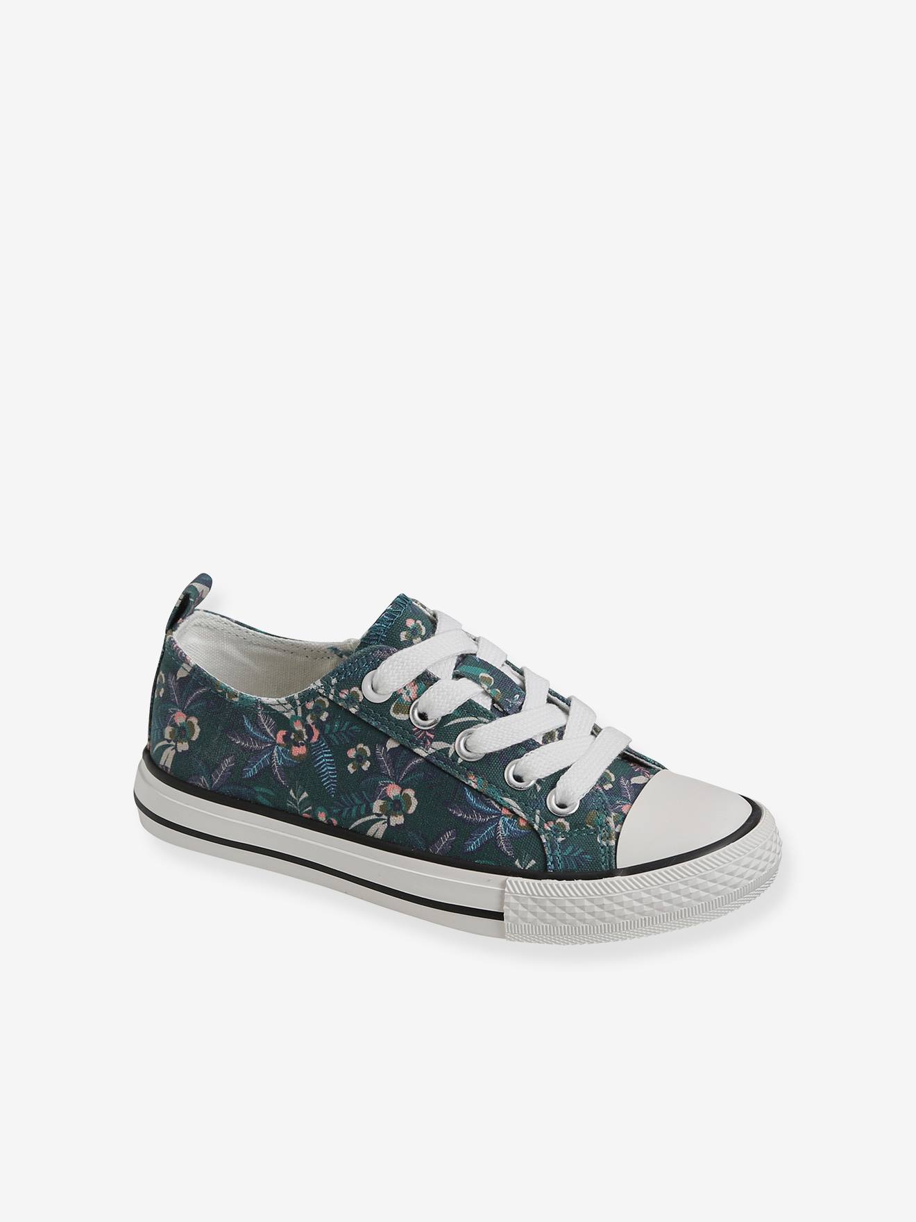 Tênis de lona estilo fantasia para meninas, estampa verde escura