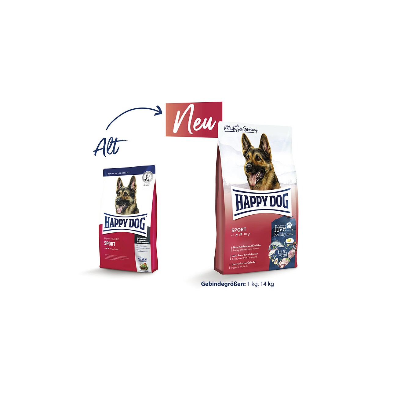 HAPPY DOG fit & vital Trockenfutter Hund Adult, Sport 14 kg