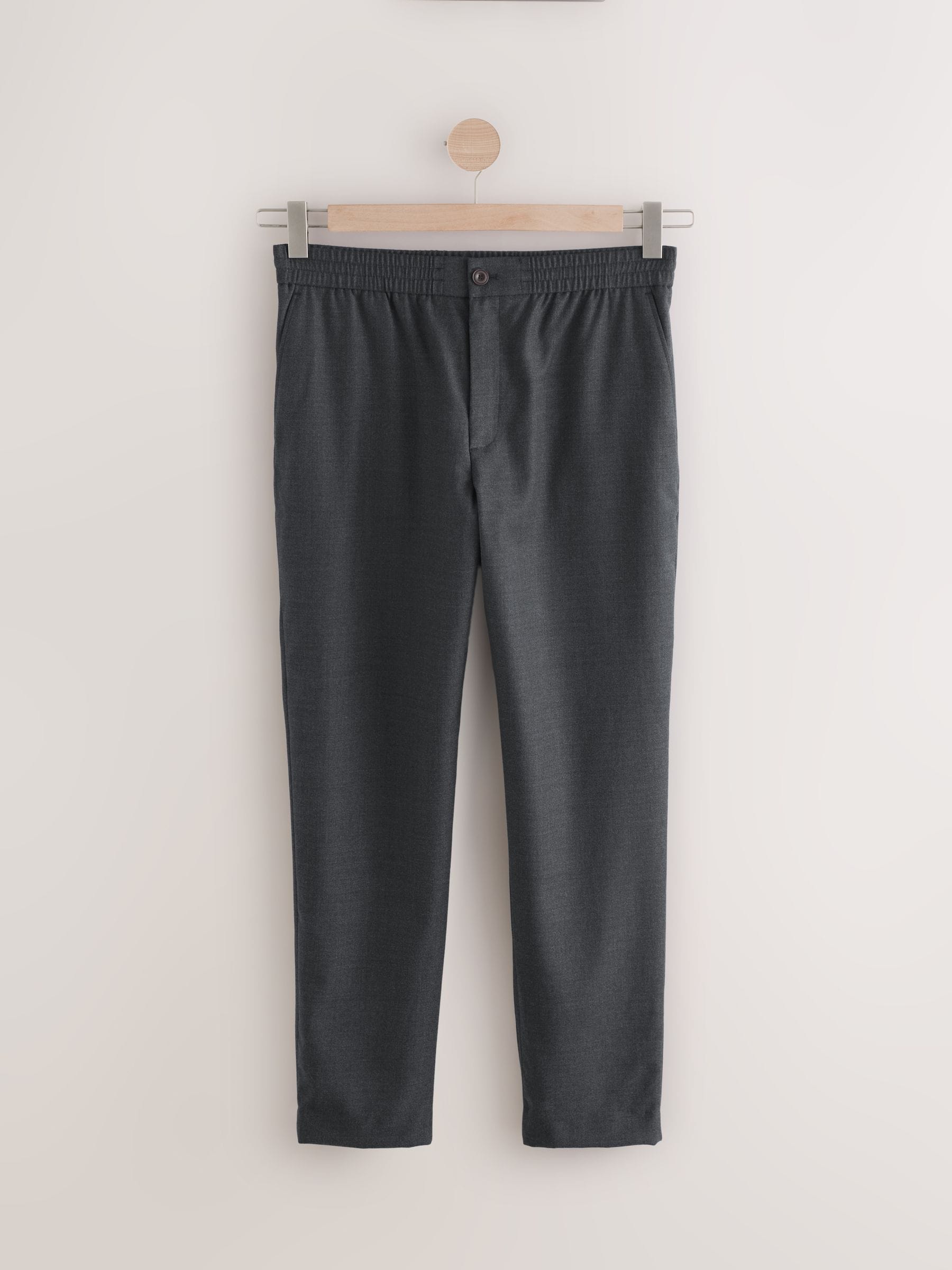 Antraciet - Elasticated Waist Wool Rich Textured Formal Trousers
