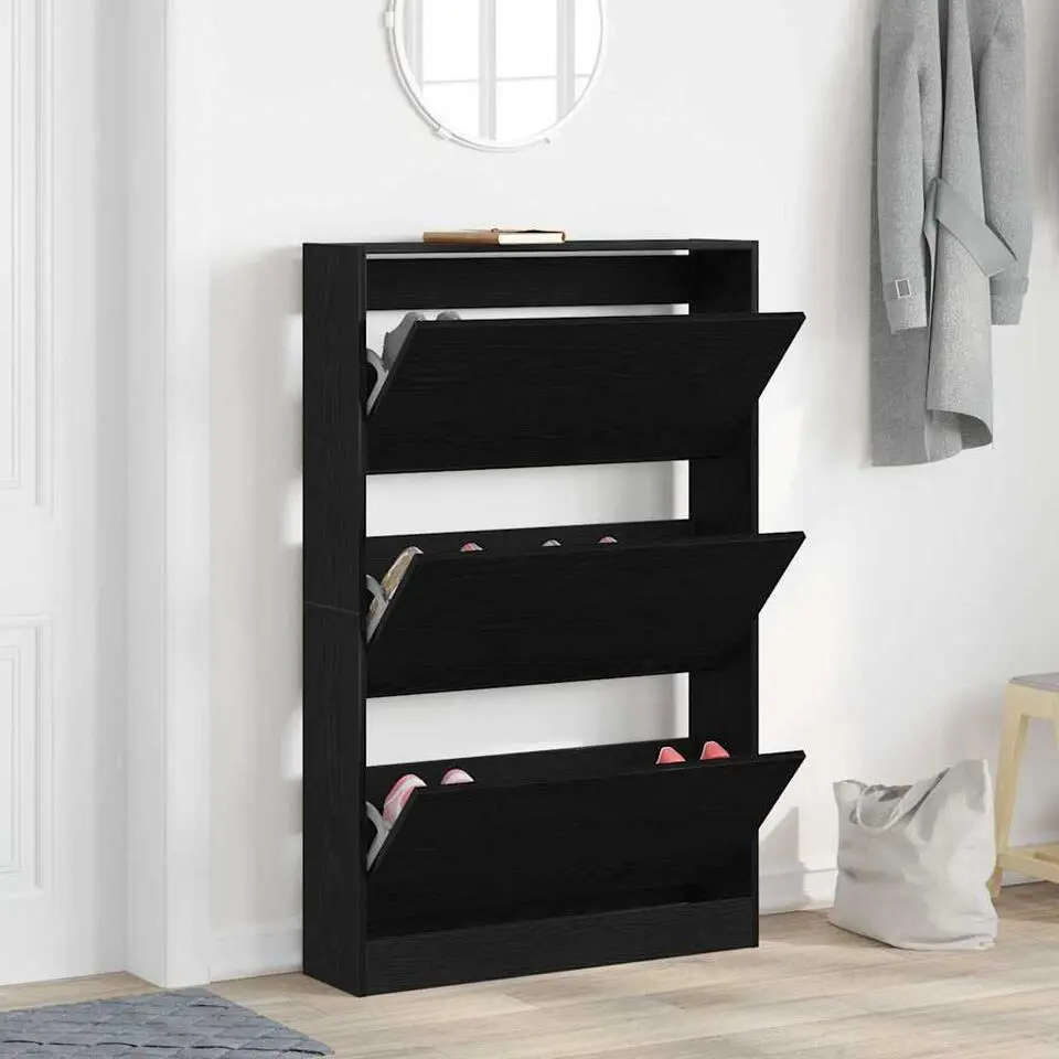 vidaXL - Schoenenkast met 3 kleppen 9 paar - Zwart eiken - 80x21x125,5 cm