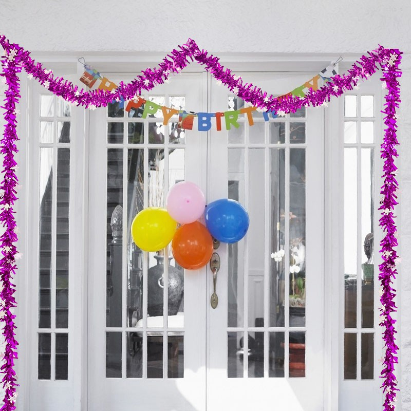 (10er Set) 2m Deko Lametta Girlande Glänzend mit Sternen für Party / Geburtstag / Weihnachten / Silvester - Silber