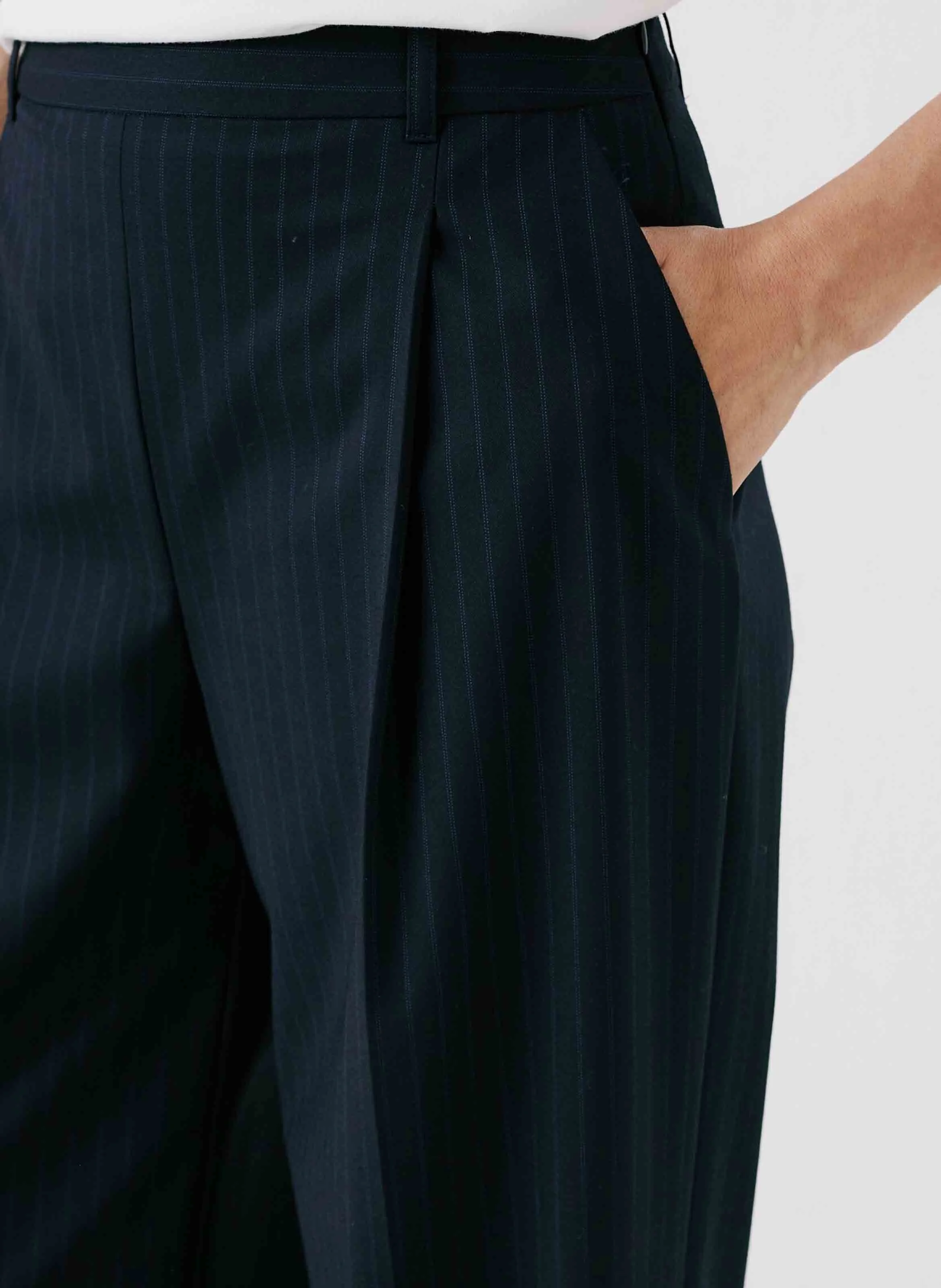 PAPILLON - Pantalon large taille haute rayé | Bleu