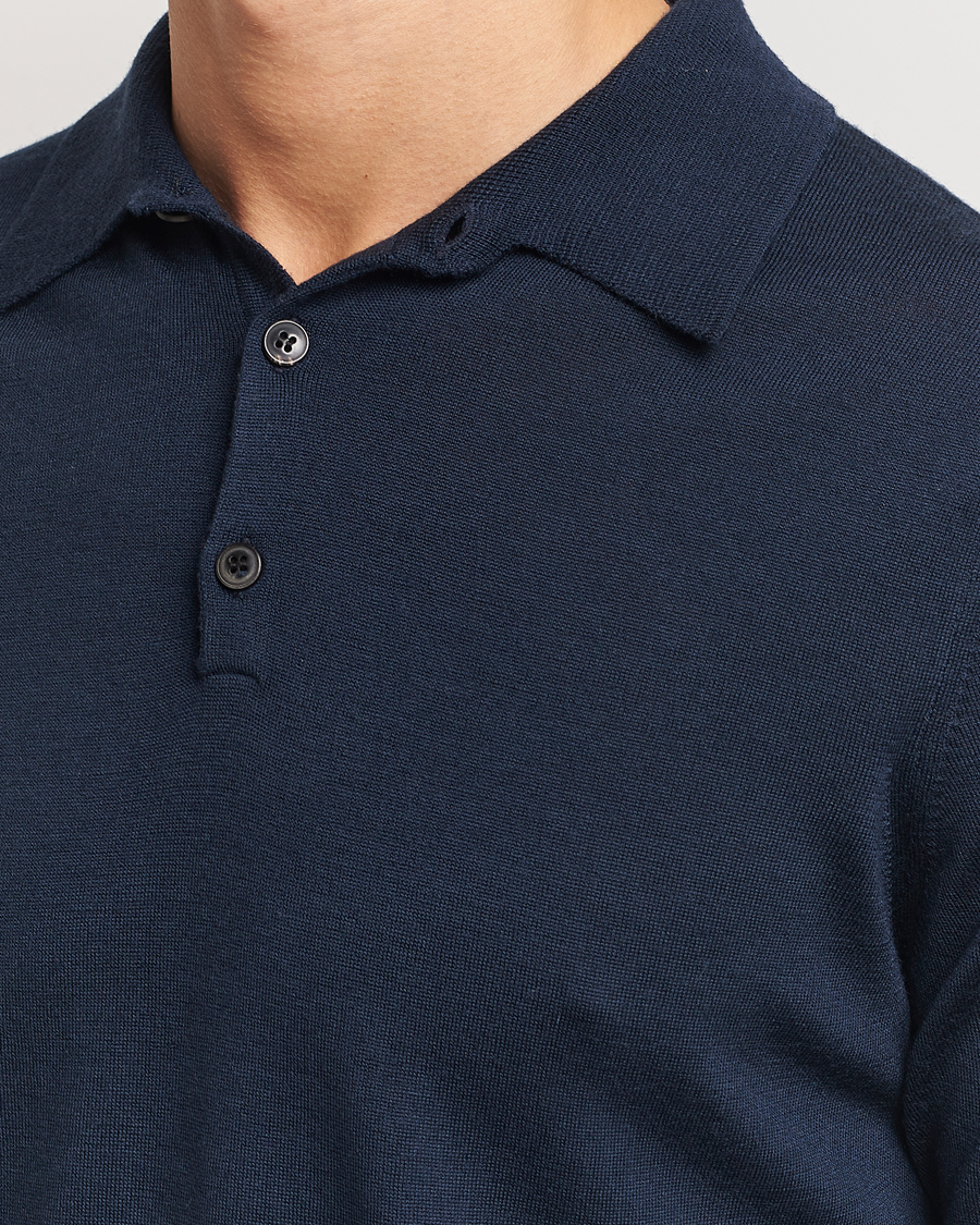 Sunspel Long Sleeve Polo Navy