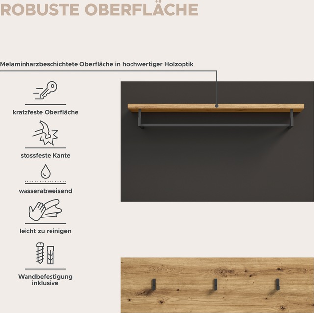 INOSIGN Garderobenpaneel »REHAT, TOPSELLER!, 2-teilig, bestehend aus: Paneel & Hakenleiste« in verschiedenen Farben erhältlich, 1 Stk. tlg. Paneel, Hakenleiste, Wandboard, Garderobe, Garderobenleiste