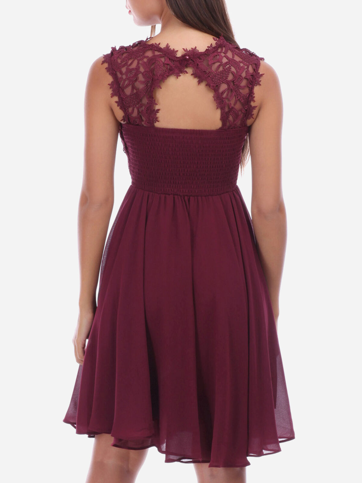 Robe à encolure dentelle grandes tailles- Bordeaux