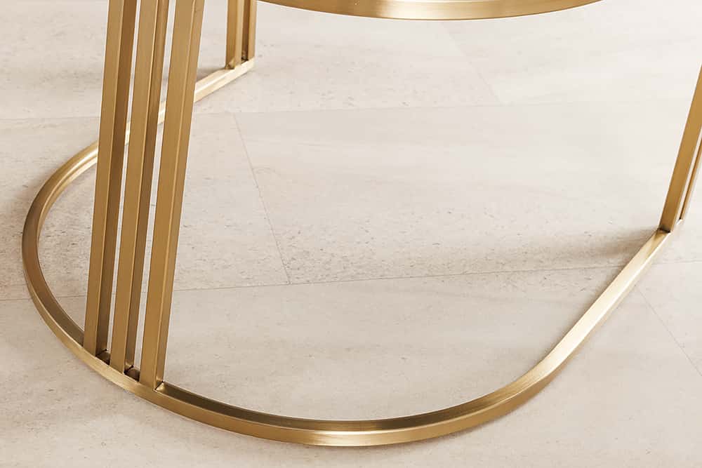 Armlehnen Stuhl EXTRAVAGANCIA beige Chenillestoff brushed champagner gold Metall