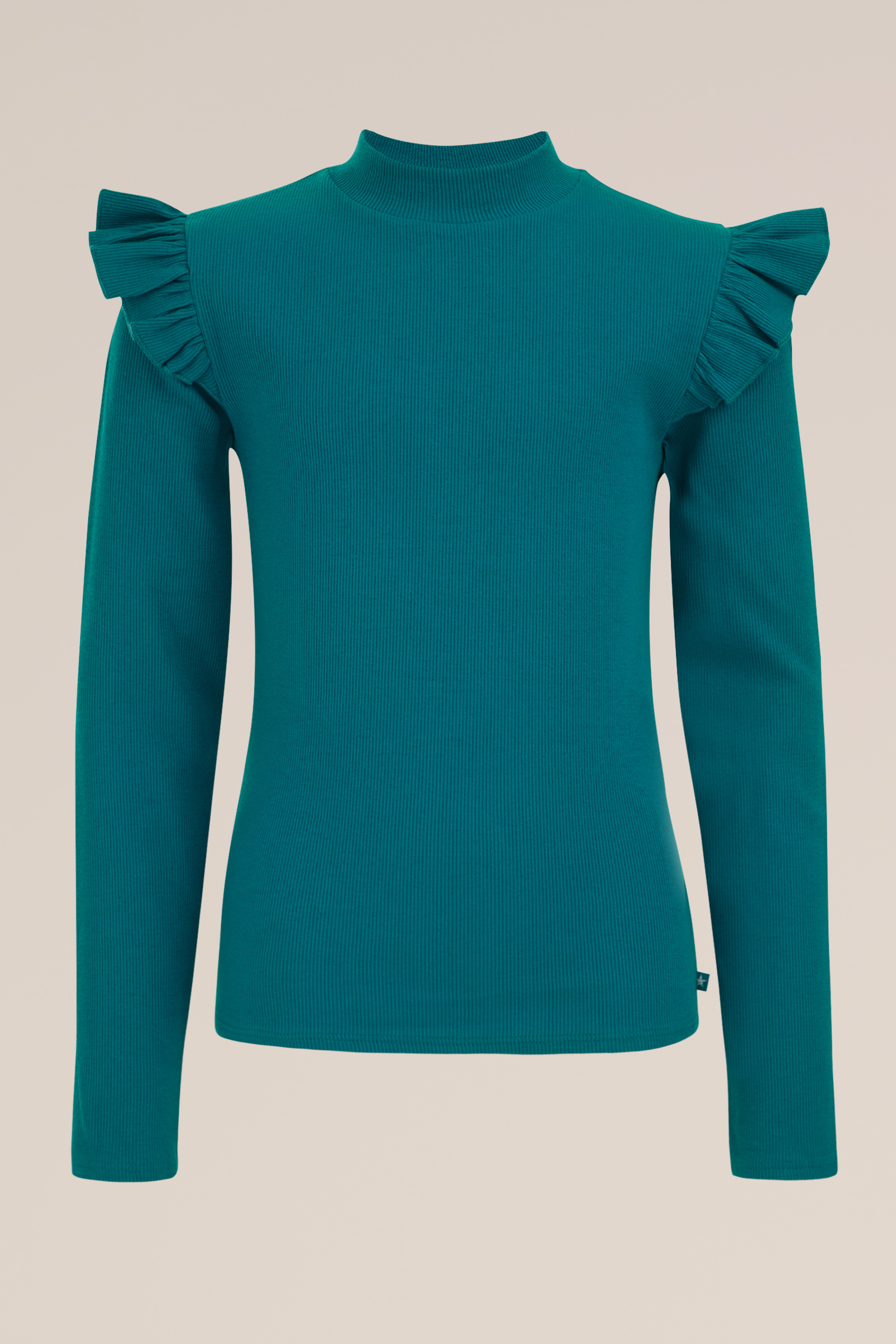 Meisjes geribd T-shirt met ruches WE Fashion Donkergroen