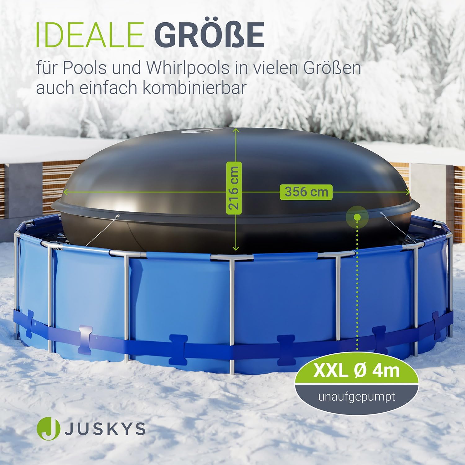 Juskys Poolabdeckung rund 4 m – aufblasbares Winter Poolkissen, Abdeckplane & Winterabdeckung für Pool & Whirlpool