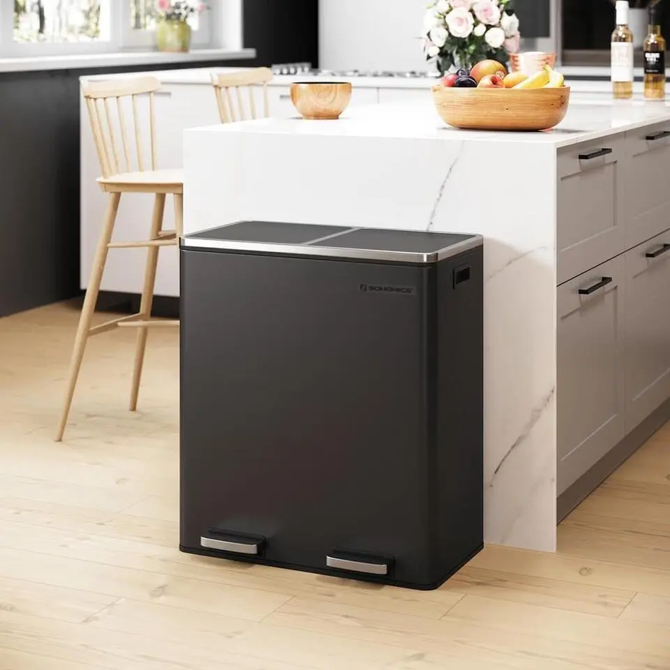 Songmics Prullenbak Met 2 Compartimenten - 2 x 30 L - Met Zwart