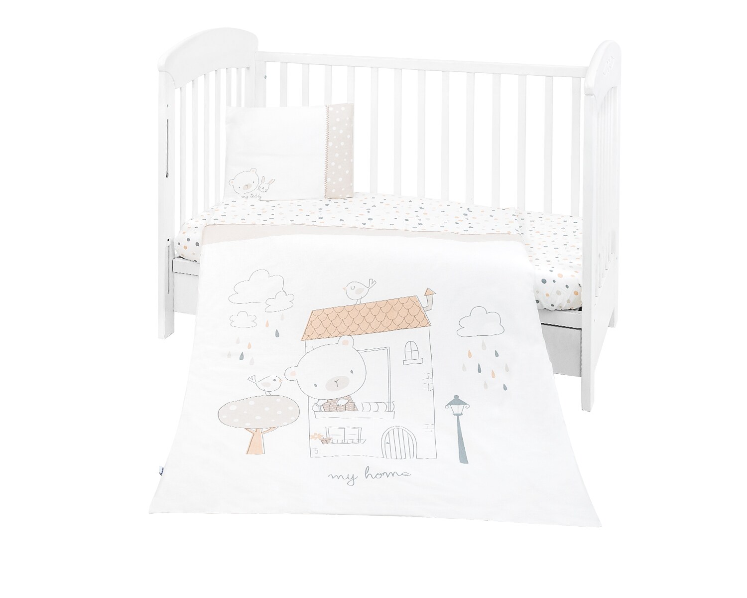 Kikkaboo Bettwäsche My Teddy 3-teilig Decke 135 x 95 cm Kissen 45 x 35 cm Laken weiß
