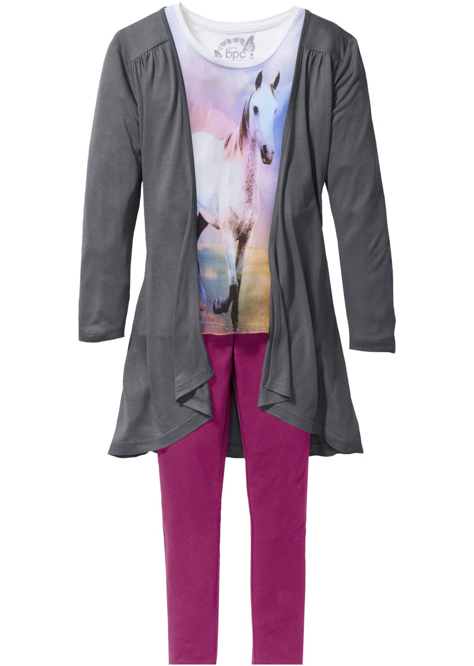 T-shirt + cardigan + legging fille (Ens. 3 pces.)