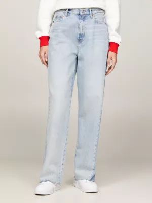 Calça jeans reta de cintura alta e modelagem relaxada