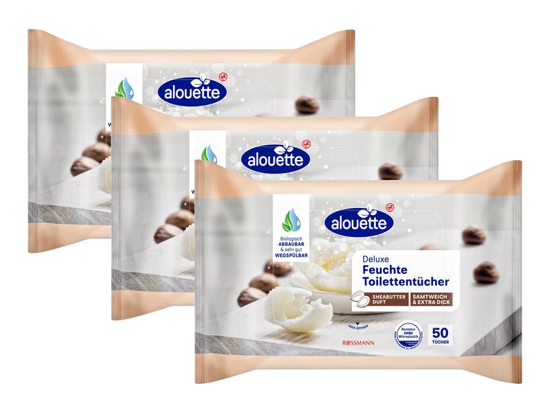 alouette Feuchttücher Deluxe Sheabutter 3 x 50 Stück Feuchte Toilettentücher