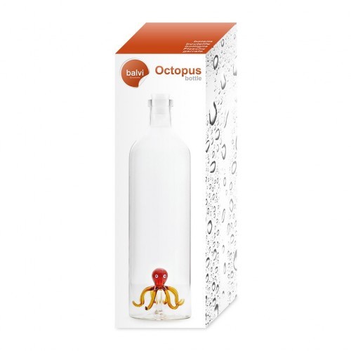 Garrafa de água de vidro branco com estampa de polvo