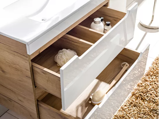 Meuble sous vasque suspendu coloris naturel et blanc - 80 cm - ARUBA