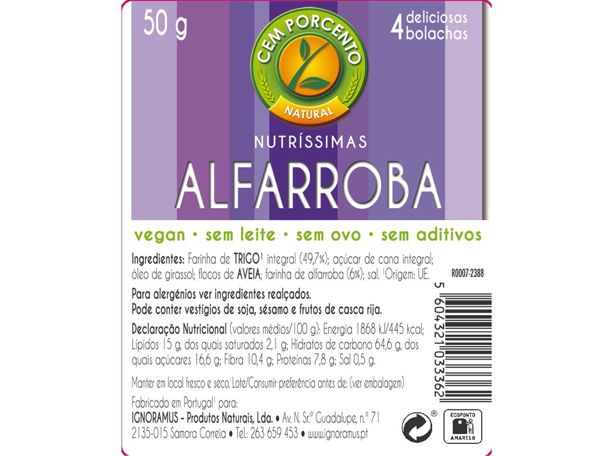 BOLACHAS CEM PORCENTO MINI NUTRÍSSIMAS ALFARROBA 50G