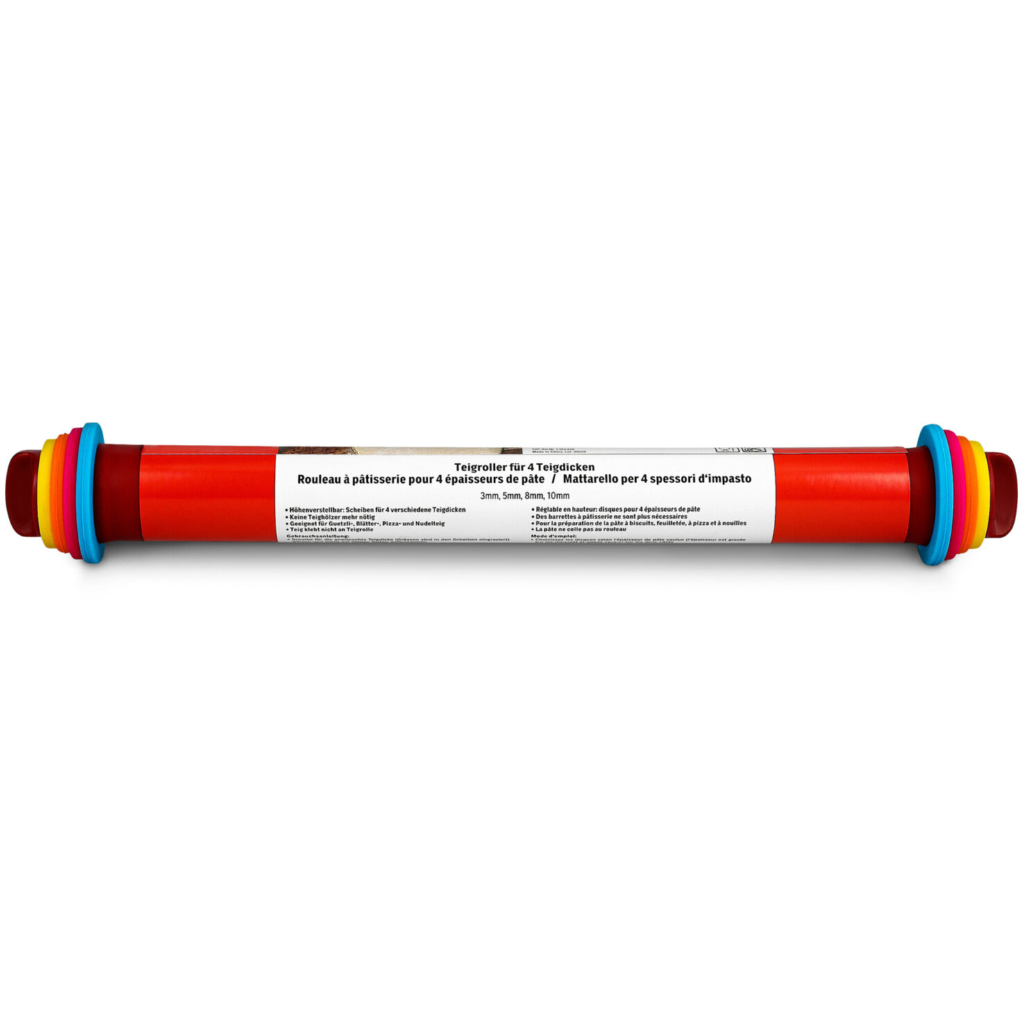 Teigrolle mit Distanzringen rot