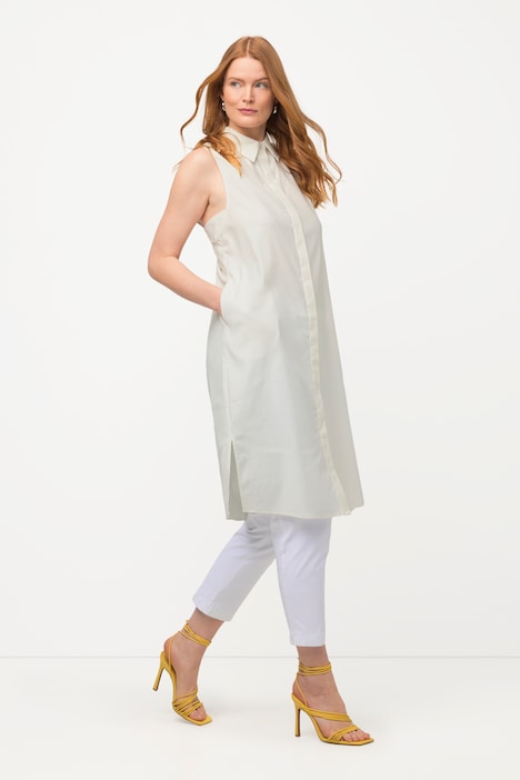 Bluse, Leinenmix, Hemdkragen, Taschen, ärmellos