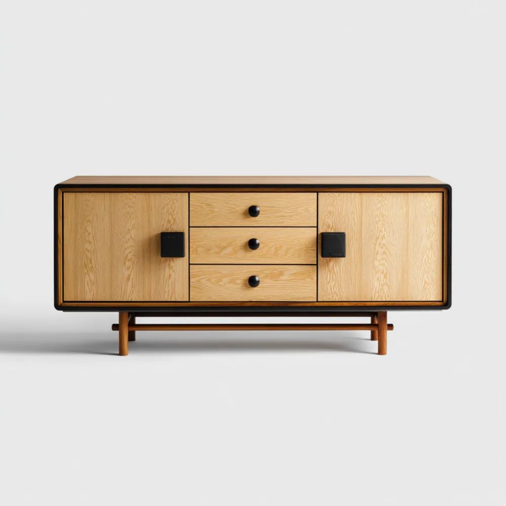 Sideboard Holz 150x45x75 cm – Eiche/Schwarz – Moderner Stil