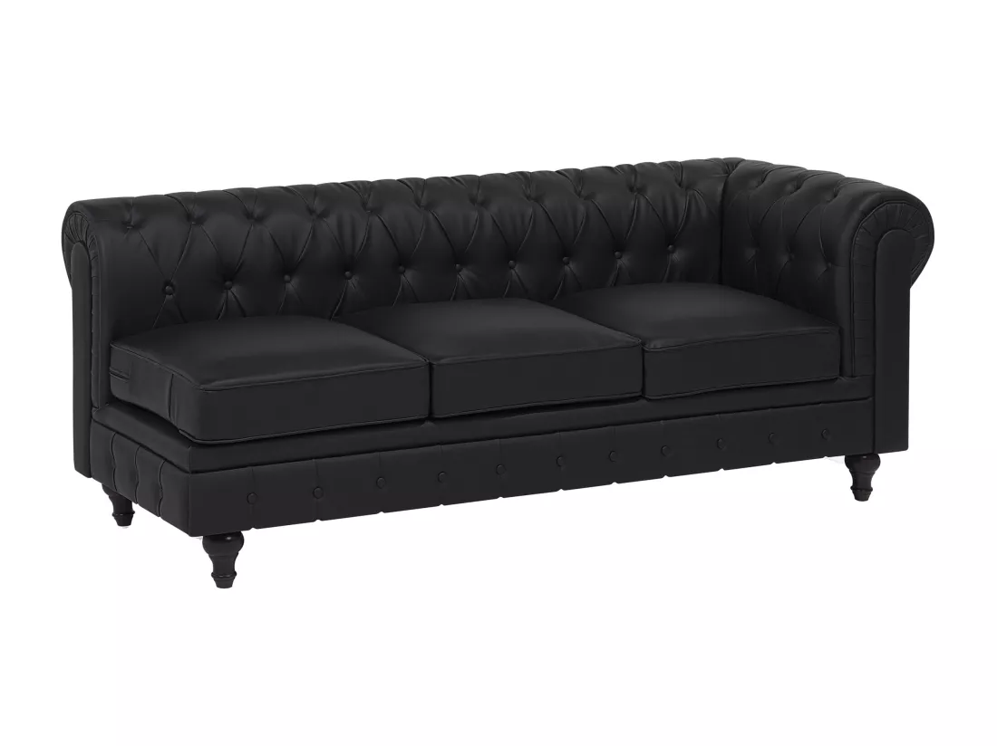 Canapé d'Angle à gauche en Cuir PU Noir Housse Amovible Assise Large Chesterfield