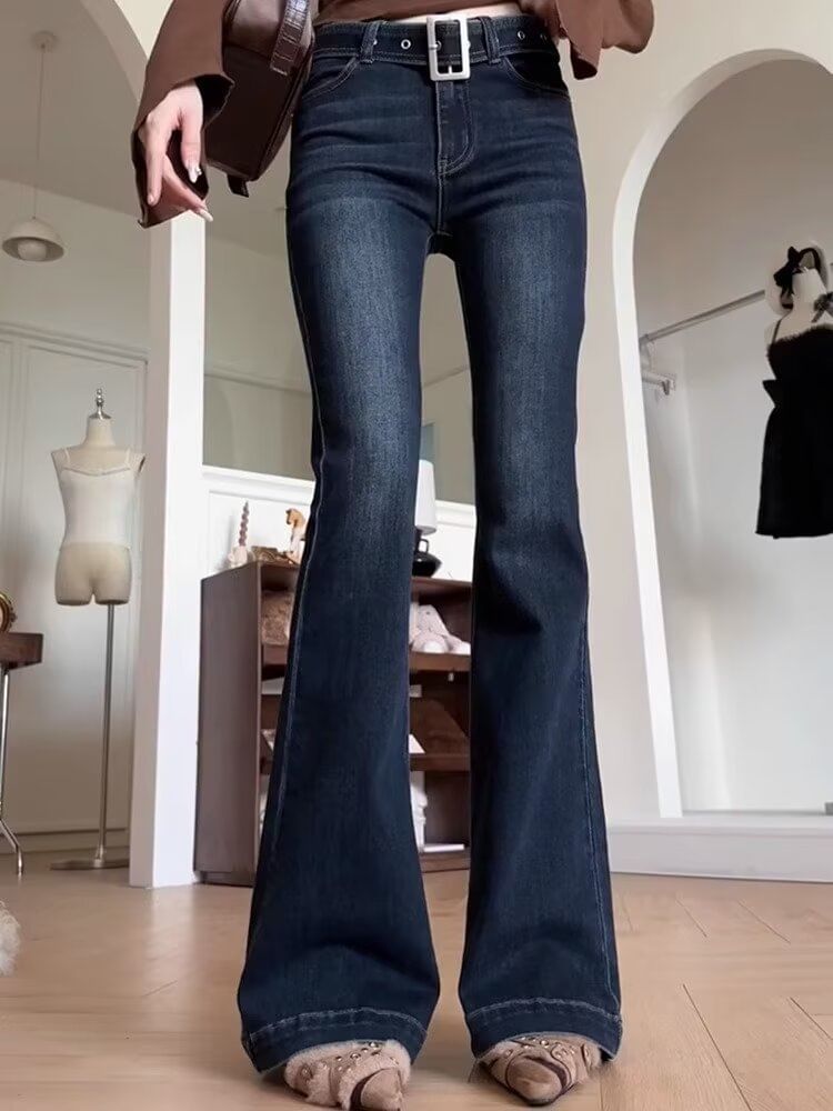 Rosesand - High Rise Washed Slim-Fit Boot-Cut Jeans