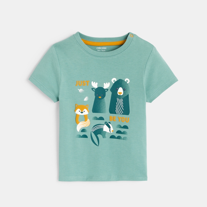 T-shirt animaux de la forêt vert bébé garçon