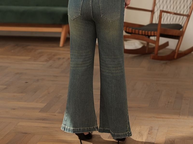 Telipino - Plus Size Mid Rise Washed Bootcut Jeans