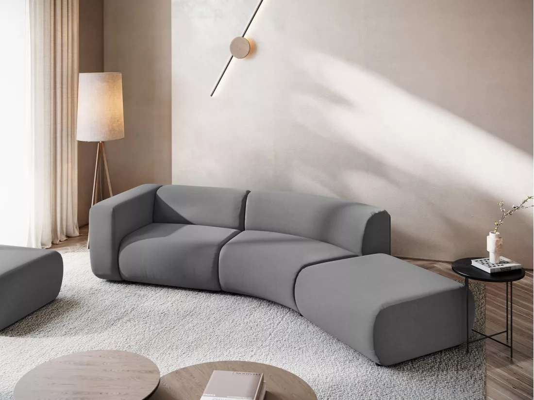 Canapé modulable 4 places droit en velours - gris - EKAHI
