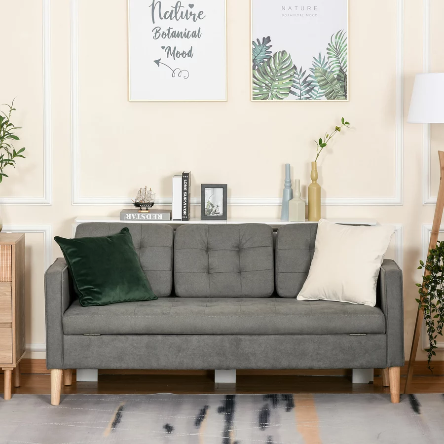HOMCOM 3-Sitzer-Sofa mit abnehmbaren Kissen grau