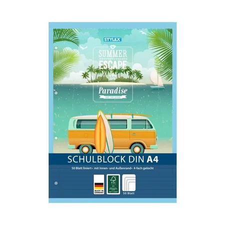 Stylex Schulblock DIN A4, liniert, gelocht, 50 Blatt