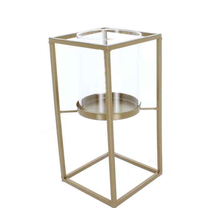 Windlicht Säule gold/klar - ca. 12 x 12 x 24 cm