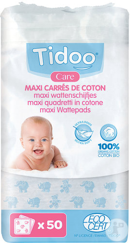 Tidoo Care Maxi Carrés Bébés En Coton Bio 50 Pièces