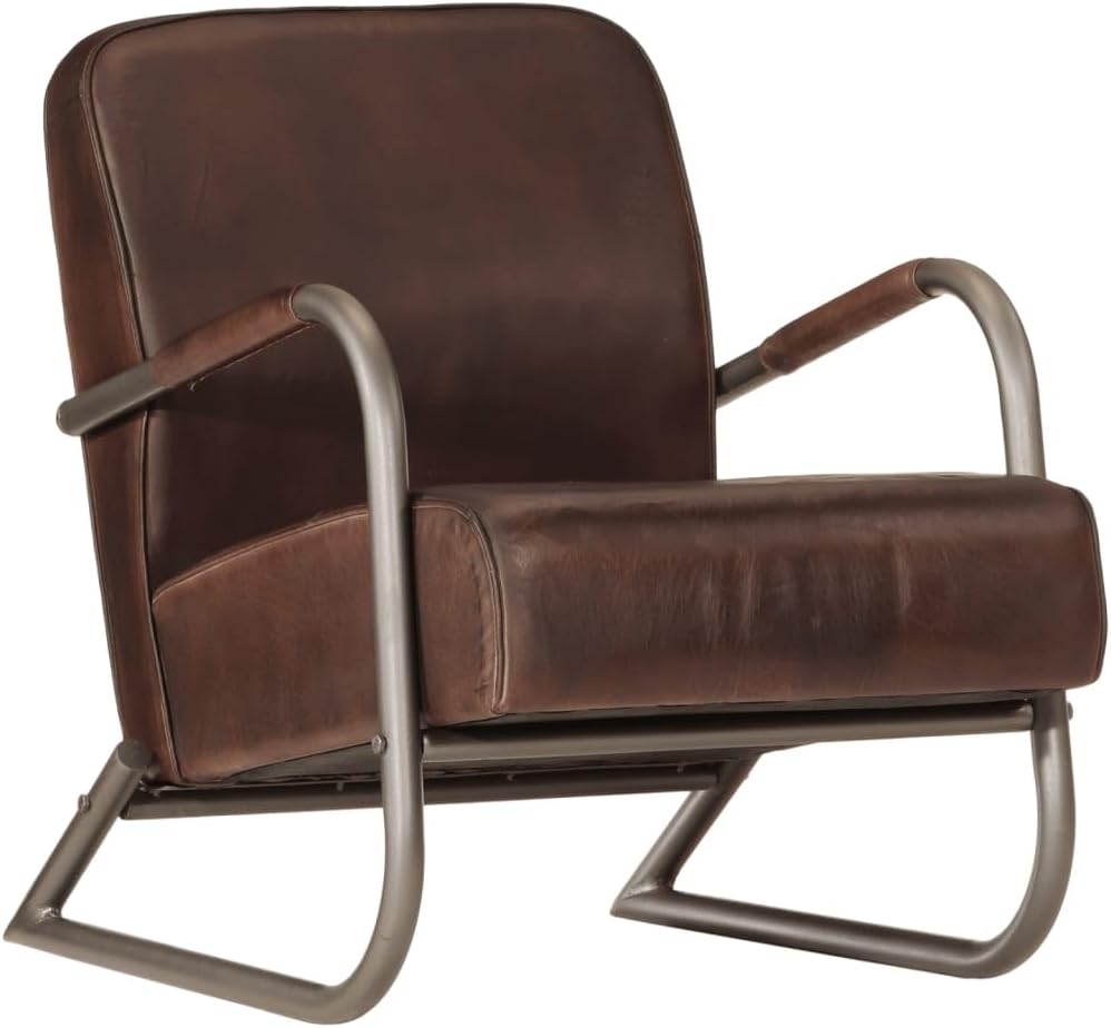 vidaXL Sessel, Sofa Relaxsessel mit gepolstertem Sitz Armlehnen, Fernsehsessel Loungesessel mit Eisengestell, Polstersessel Ruhesessel, Braun Echtleder