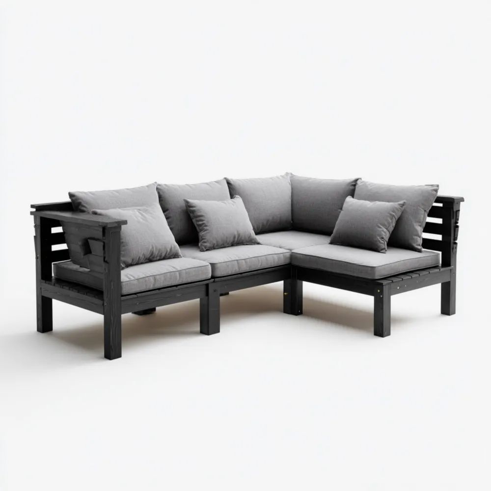 Garten-Ecksofa Holz 200x200x70 cm – Dunkelgrau – Modernes Design