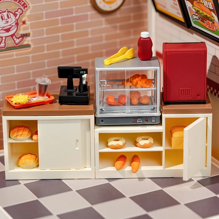 (110-tlg. Set) Rolife Super Store Modell Bausatz DIY Miniatur Restaurant für Smiski Figuren (DW010) - Yum Yum Burgers