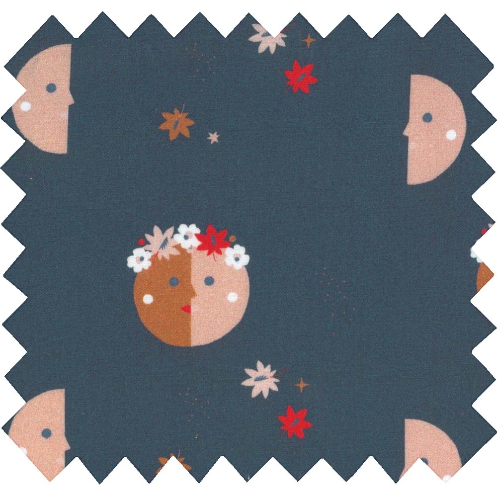 Coupon Tissu 1 M Ex2250 Lunes Fleuries