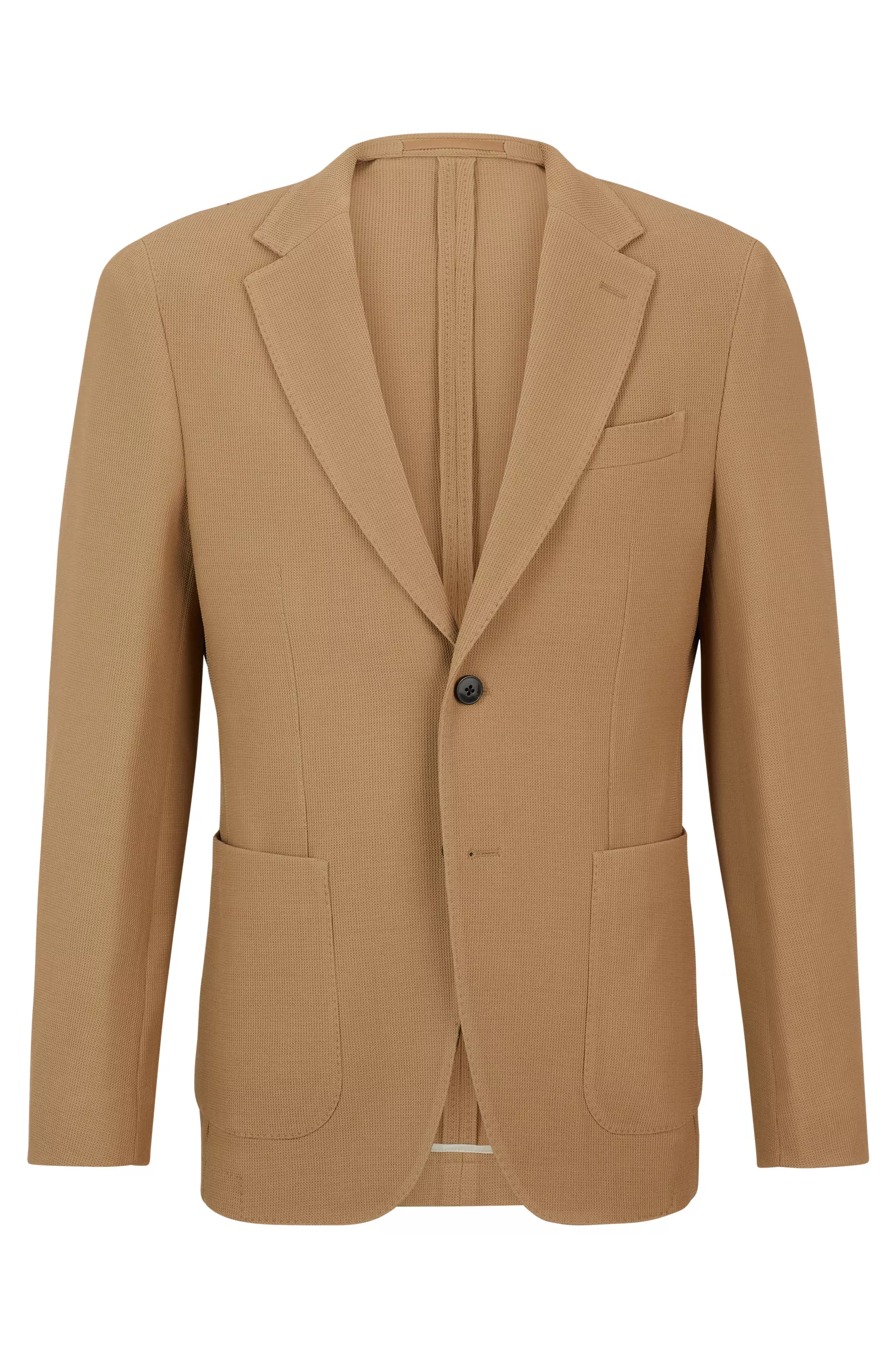 Jaqueta BOSS Camel Slim-fit em mistura de lã com microestampa