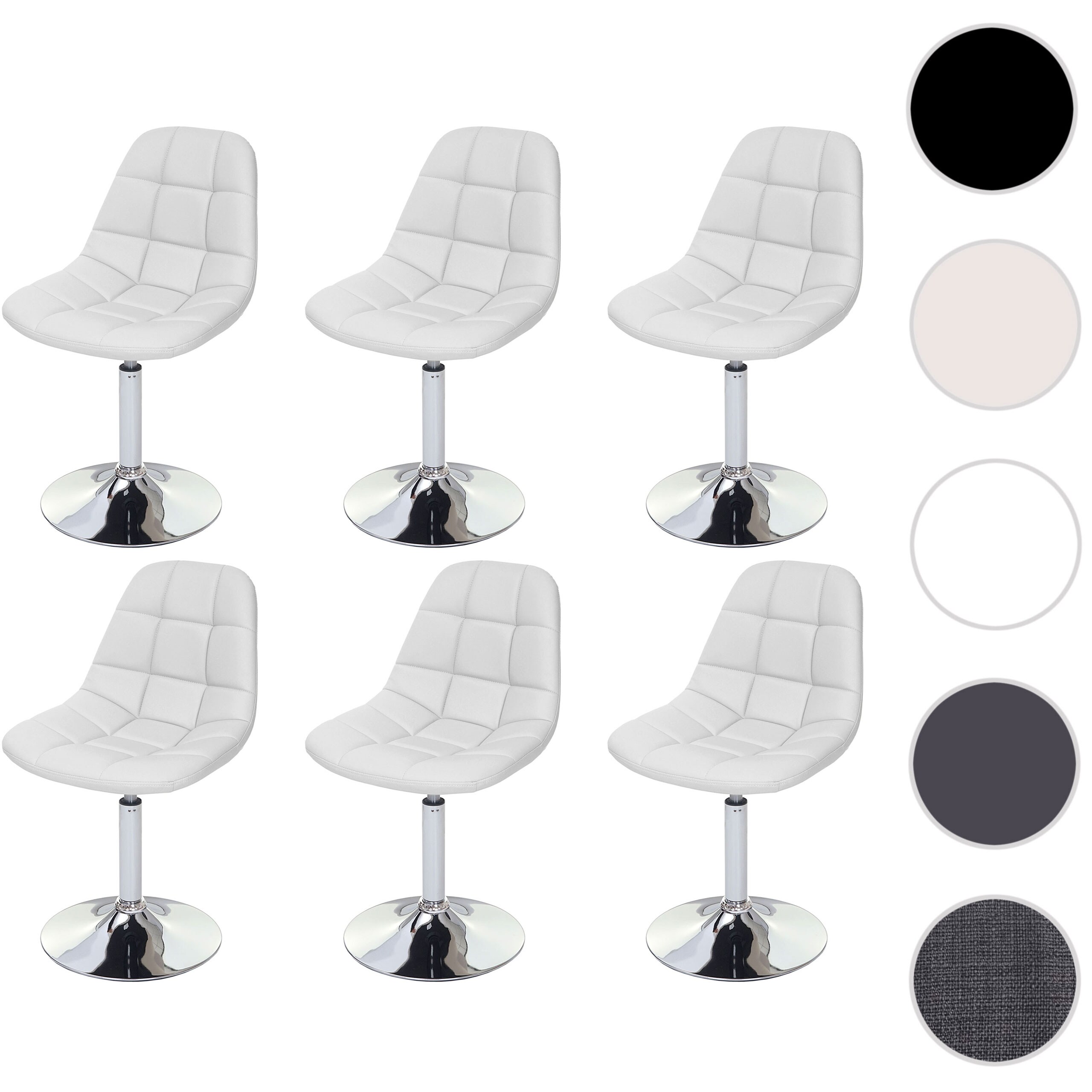 6er-Set Esszimmerstuhl MCW-A60, Stuhl Drehstuhl, Chrom ~ Kunstleder weiß