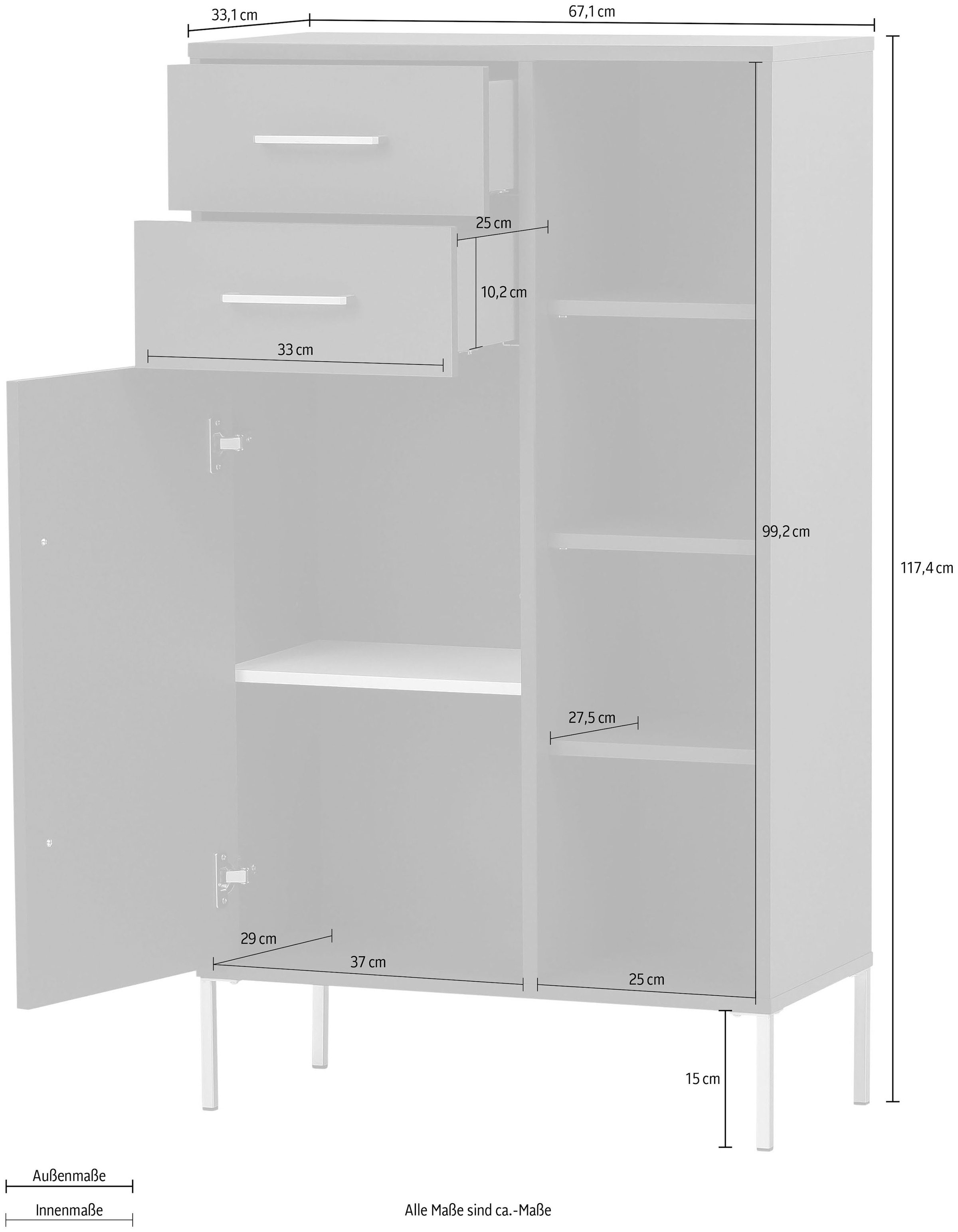 welltime Midischrank »Kent mit goldfarbenen Griffen« Breite 67,1 cm, made in Germany