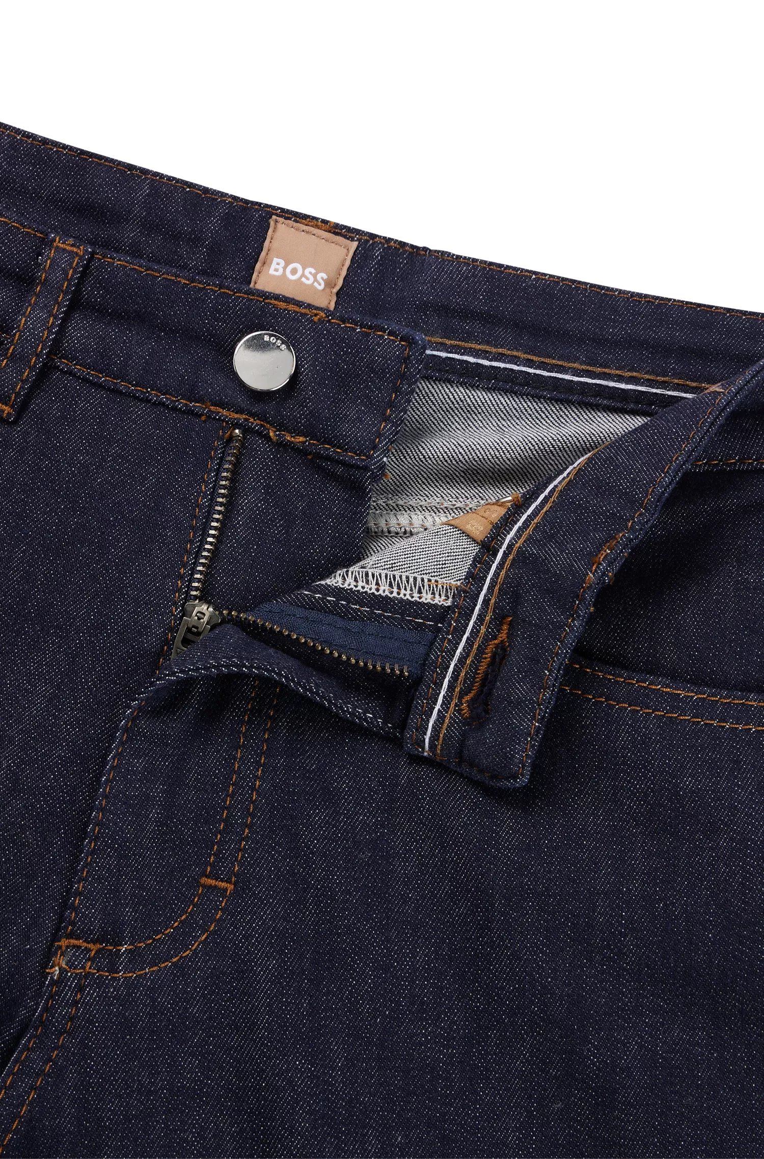 Calça jeans cropped BOSS preta, corte slim, em denim stretch Stay Indigo.