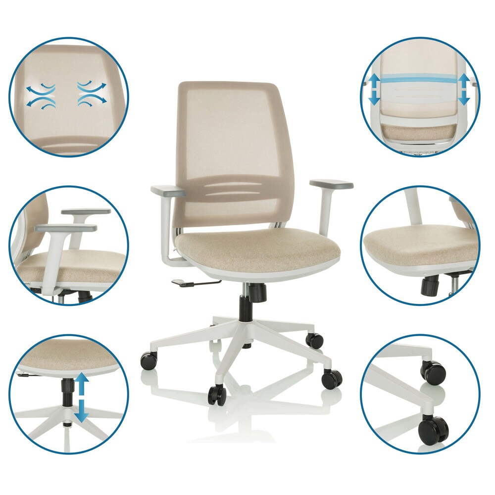 Home Office Bürostuhl PROFONDO ECO W Stoff/Netzstoff mit Armlehnen hjh OFFICE