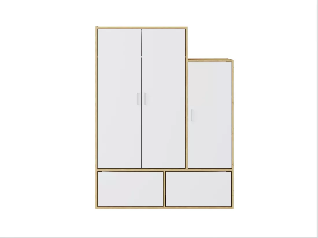 Vestiaire avec 3 portes, 1 penderie et 2 compartiments chaussures - Blanc et naturel - NYVELA