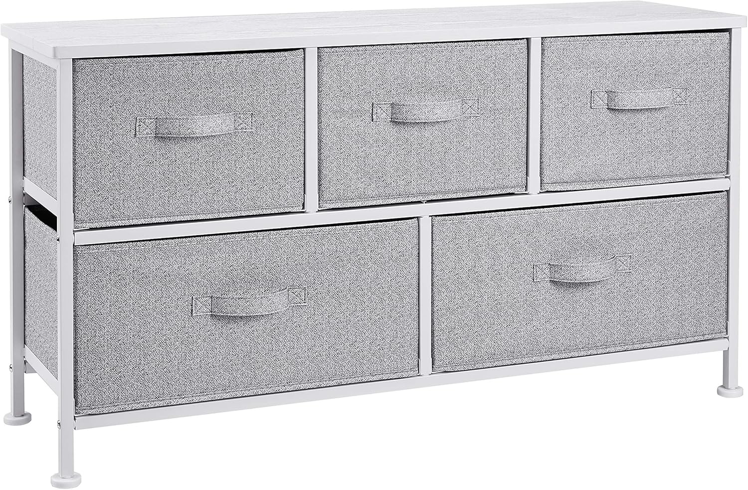 Amazon Basics - Aufbewahrungsschrank für Kleiderschränke, mit 5 extrabreiten Stoff-Schubladen, Weiß