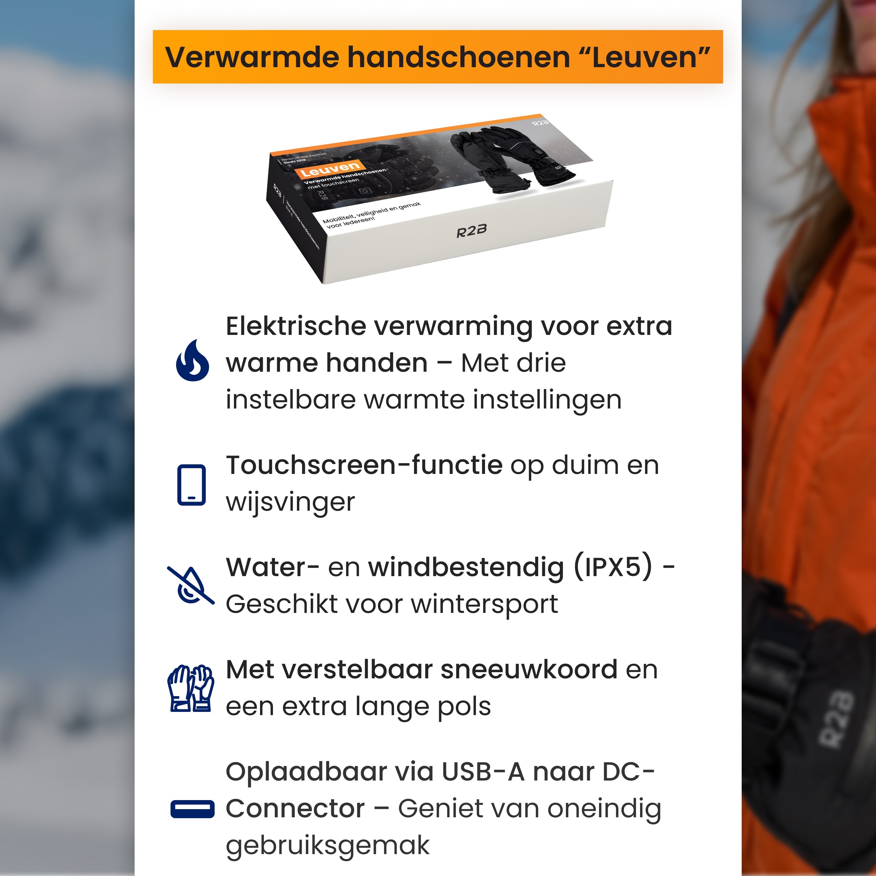 R2B oplaadbaar verwarmde handschoenen