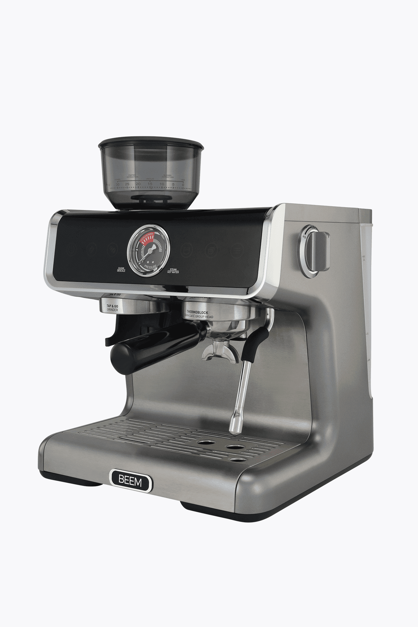 BEEM Siebträgermaschine Grind Profession Edelstahl/Schwarz mit Mahlwerk