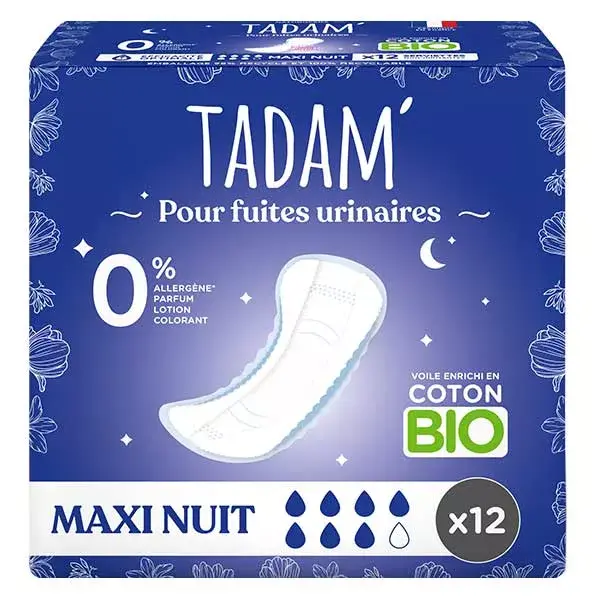 Absorvente noturno Tadam' Maxi para incontinência urinária, 12 unidades
