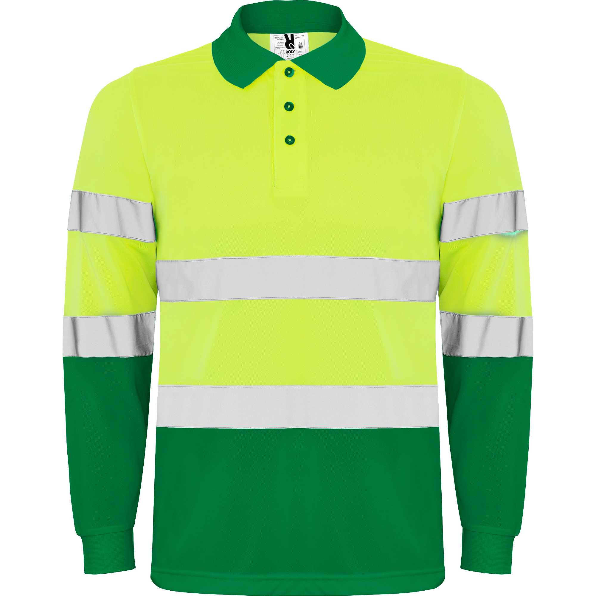 Roly HV9306 - POLARIS L/S Polo technique manches longue haute visibilité avec deux bandes refléchissantes sur manches
