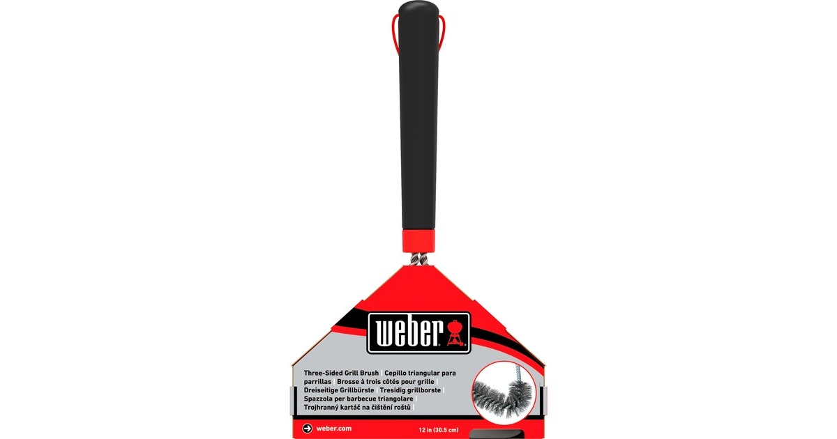 WeberDriezijdige reinigingsborstel grillreinigingsborstel  (Zwart/rood, 30 cm)