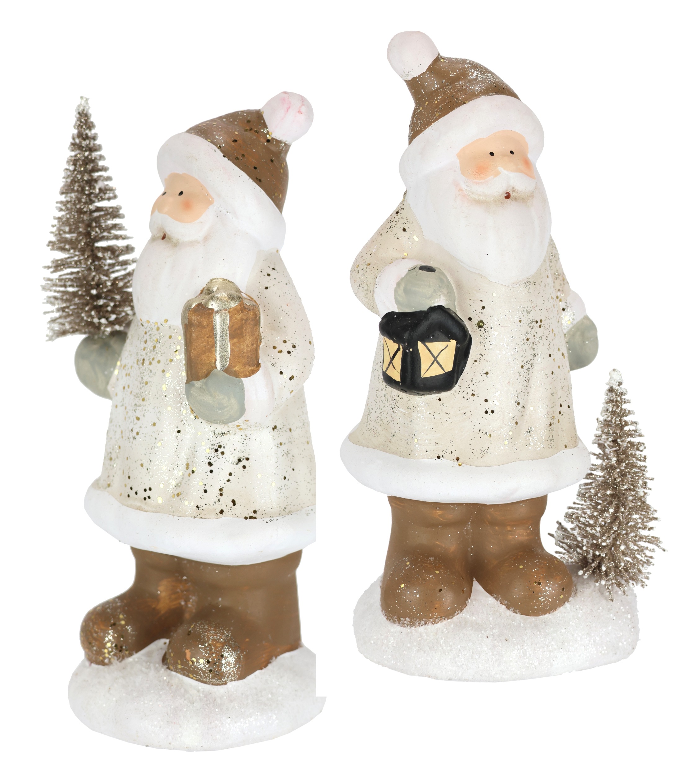 I.GE.A. Dekofigur »Nikolaus aus Keramik, 2er Set« Mit Baum Laterne Geschenk Figur Dekoration Weihnachtsdeko