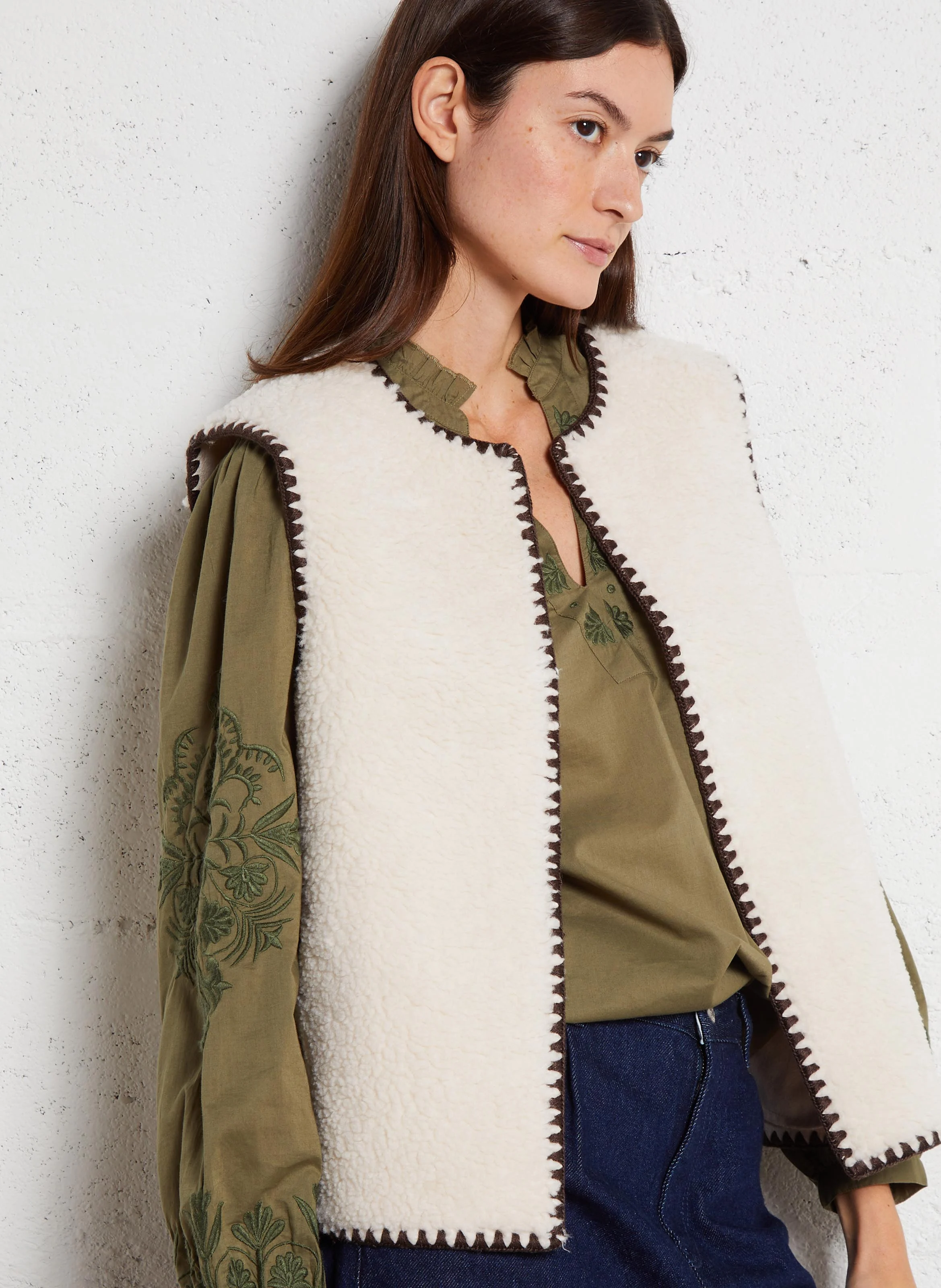 GIRA - Veste col rond en sherpa | Blanc